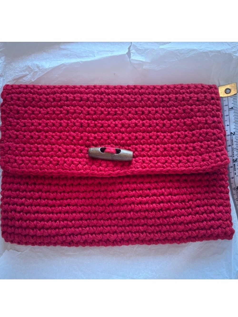 Handmade Red Crochet Clutch with Black Lining